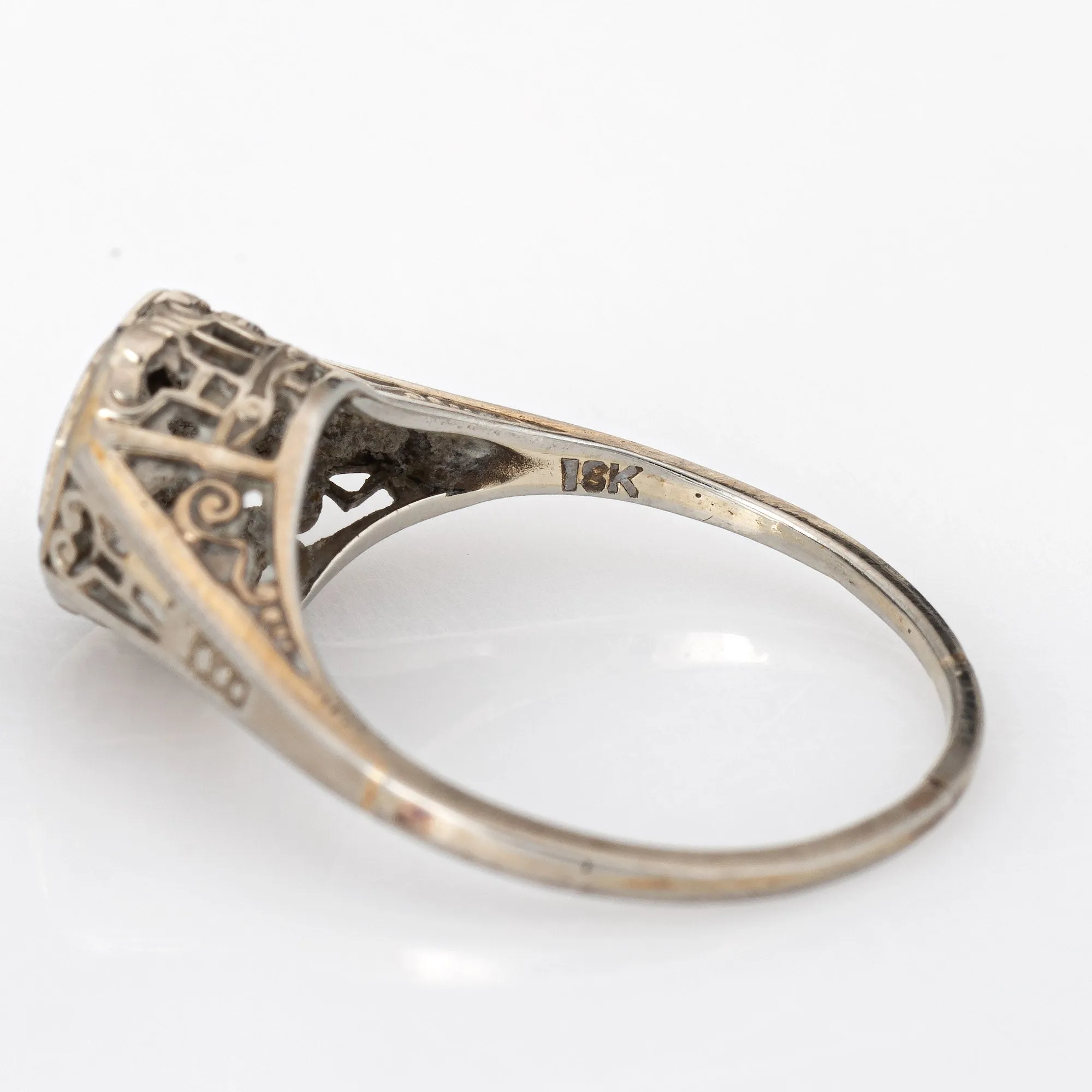 Vintage Art Deco Diamond Ring 18k White Gold Filigree Estate Fine Jewelry 4.75