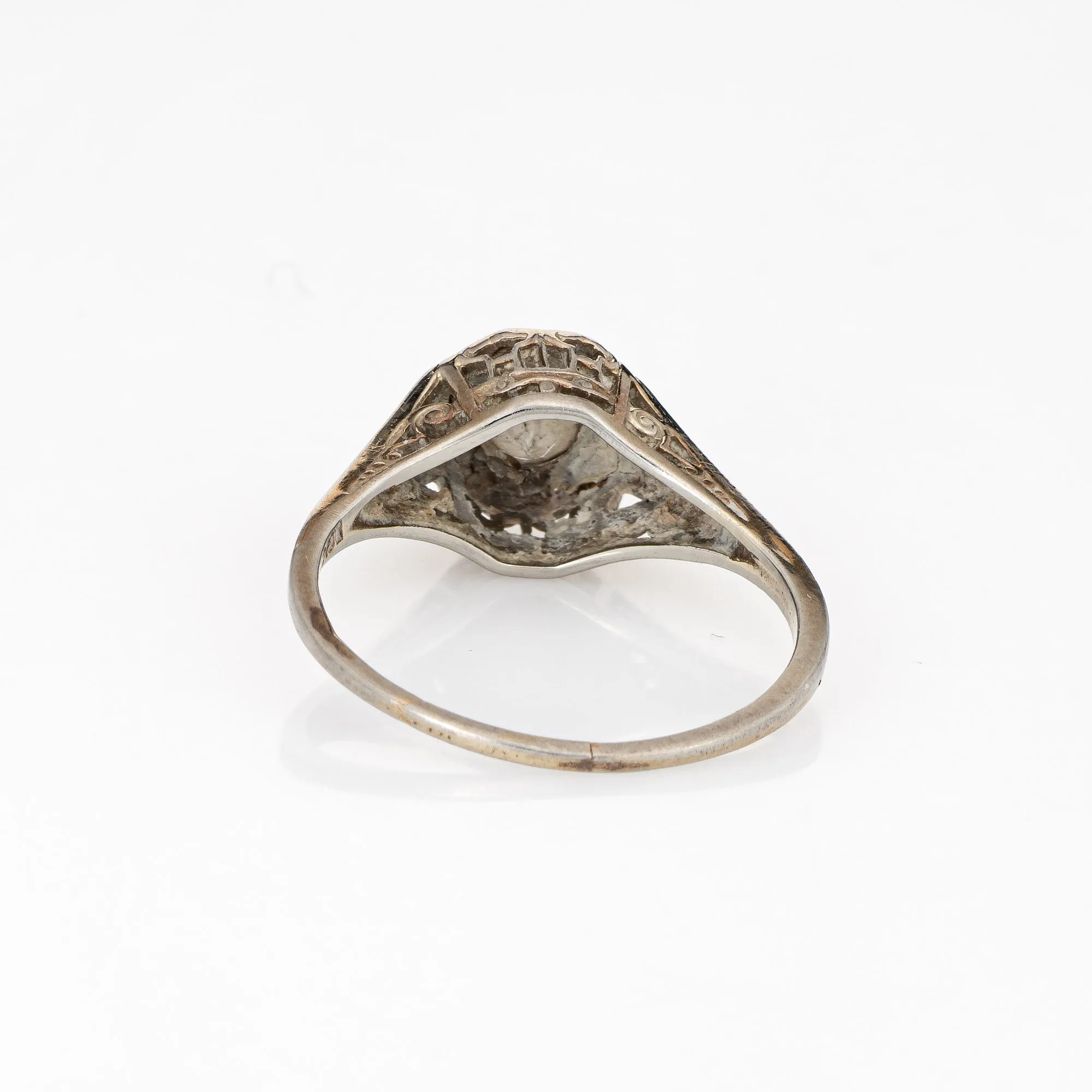 Vintage Art Deco Diamond Ring 18k White Gold Filigree Estate Fine Jewelry 4.75