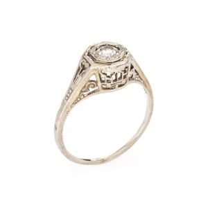 Vintage Art Deco Diamond Ring 18k White Gold Filigree Estate Fine Jewelry 4.75
