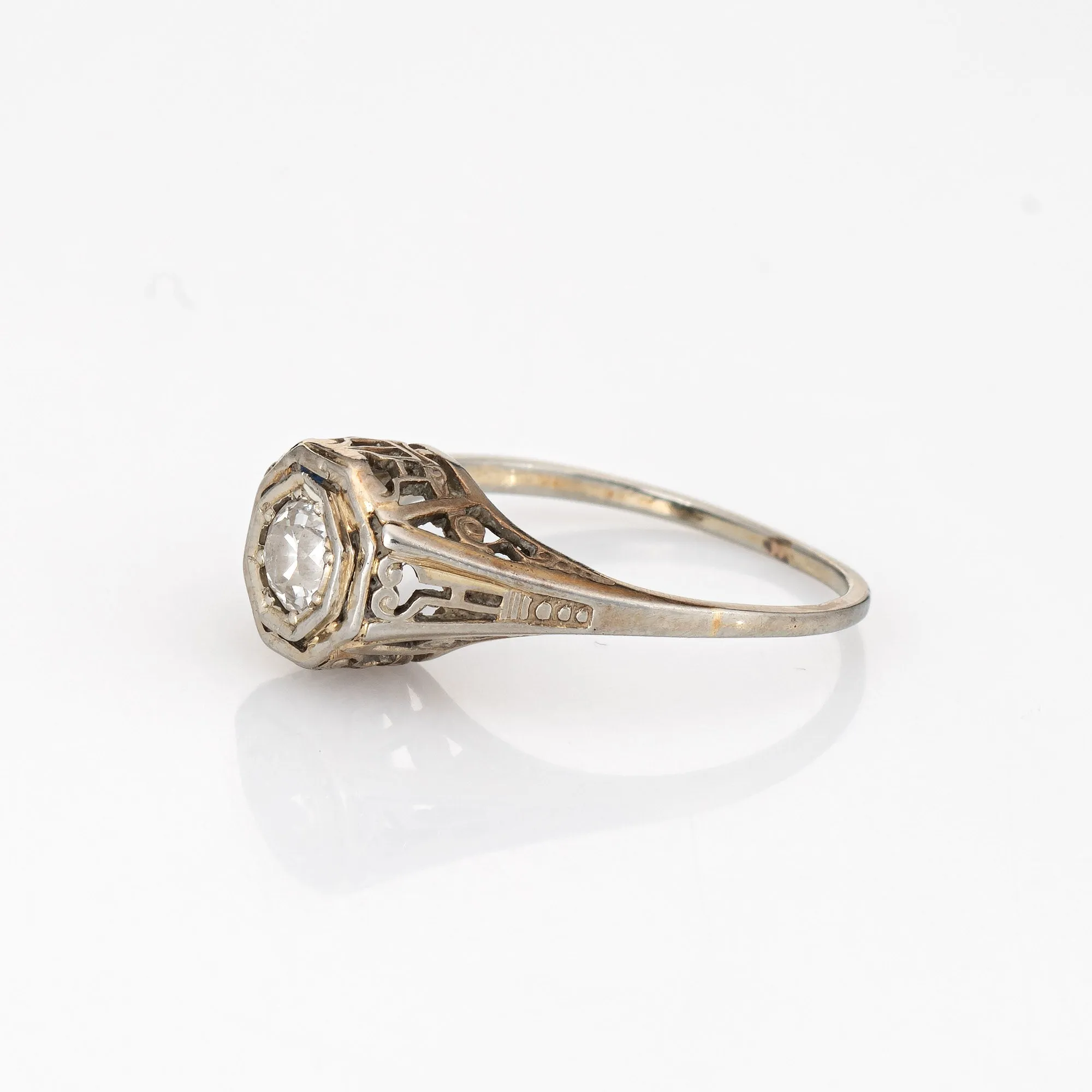 Vintage Art Deco Diamond Ring 18k White Gold Filigree Estate Fine Jewelry 4.75