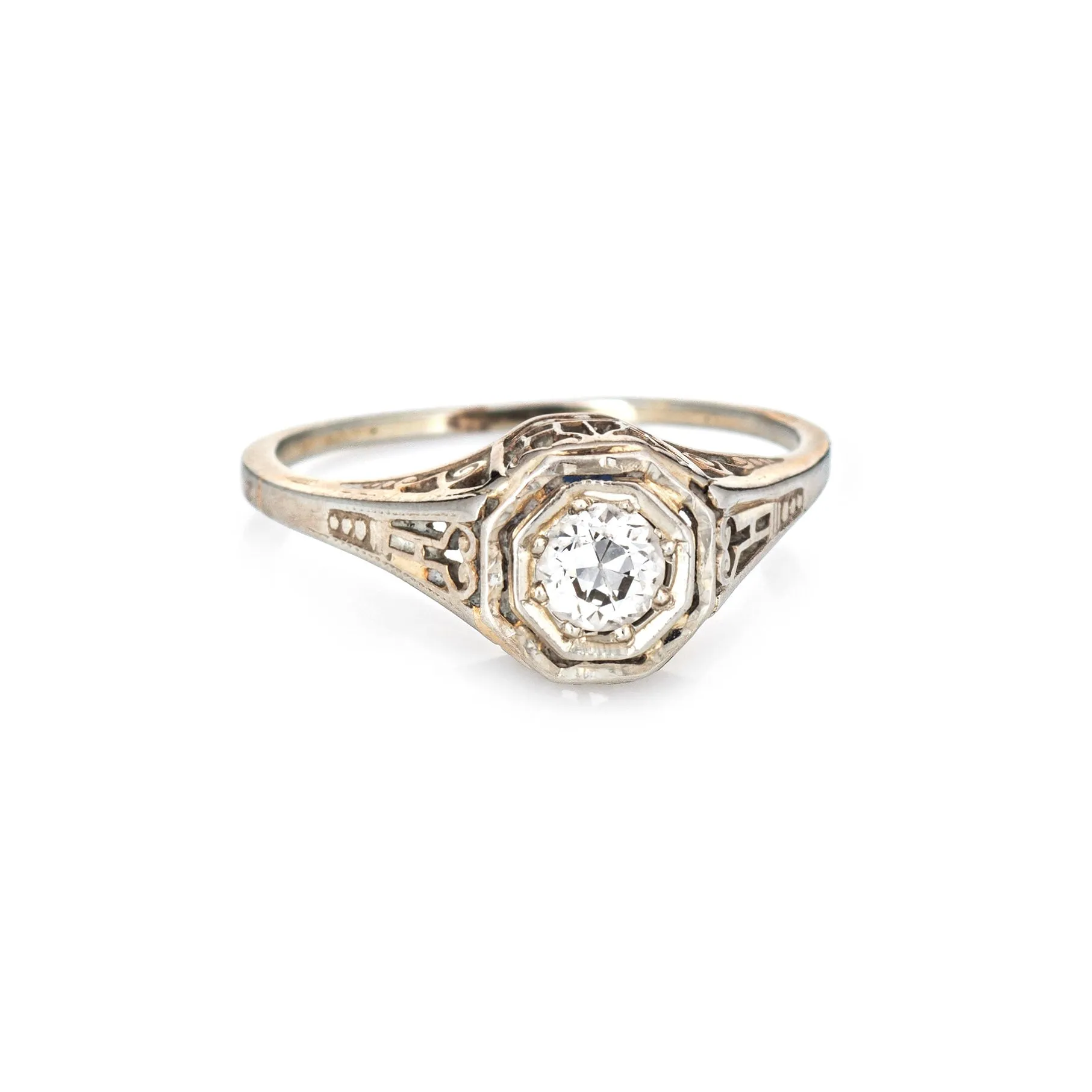 Vintage Art Deco Diamond Ring 18k White Gold Filigree Estate Fine Jewelry 4.75