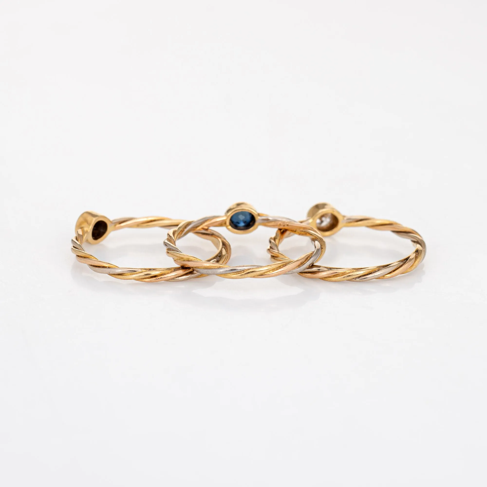 Vintage Cartier Set of 3 Rings Diamond Sapphire 18k Yellow Gold Sz 5 1/4 Jewelry