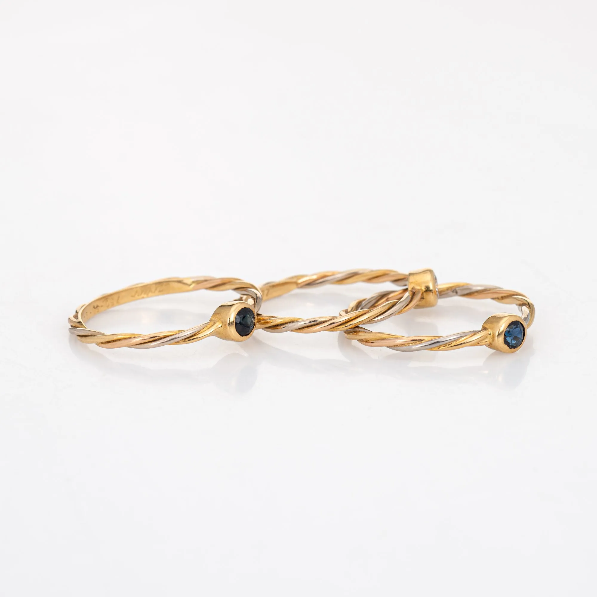 Vintage Cartier Set of 3 Rings Diamond Sapphire 18k Yellow Gold Sz 5 1/4 Jewelry