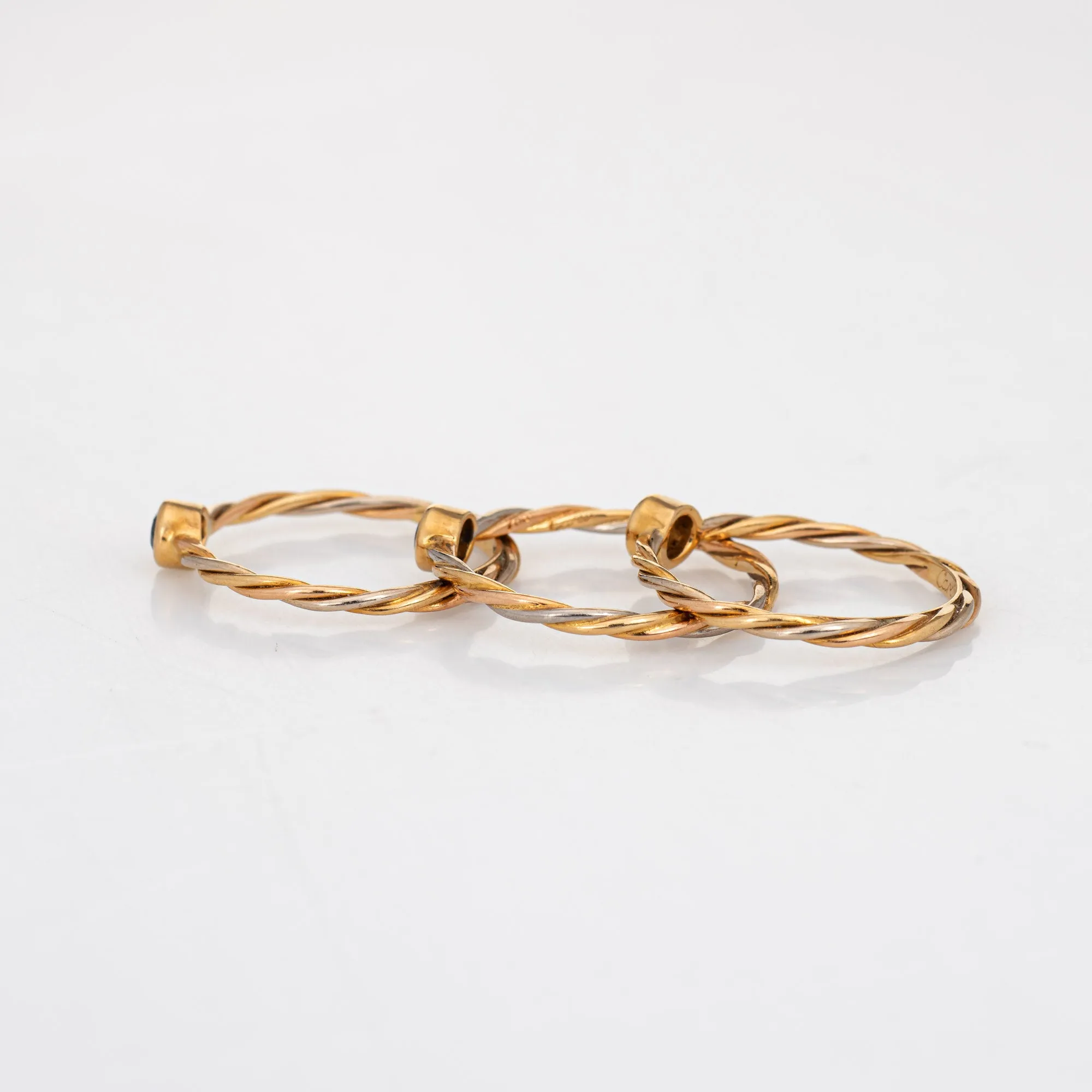 Vintage Cartier Set of 3 Rings Diamond Sapphire 18k Yellow Gold Sz 5 1/4 Jewelry