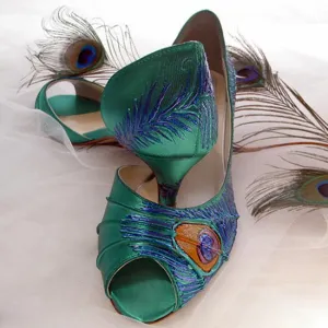 Vintage inspired wedding shoes in Emarald green, Model "Marcela" - SOLD OUT