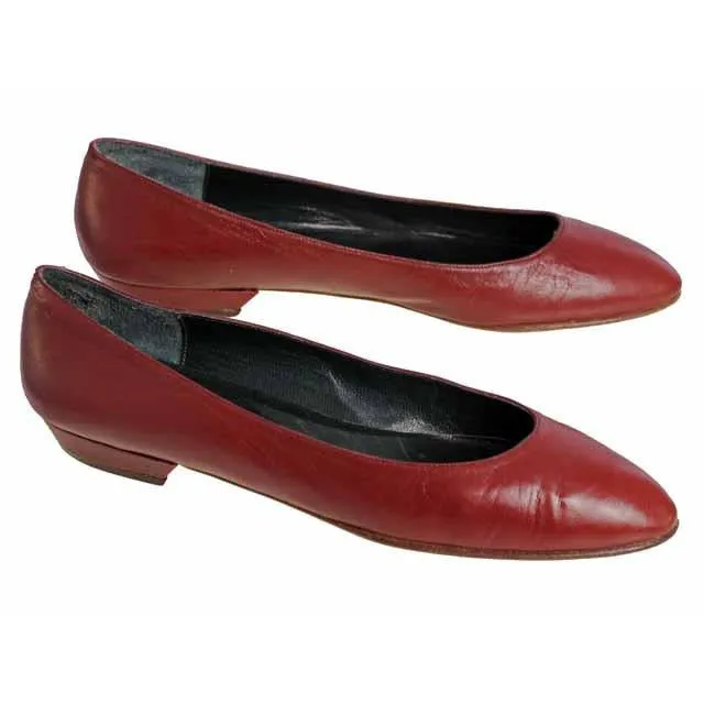 Vintage Red Leather Ballet Flat Shoe Gloria Vanderbilt  for Saks 9N