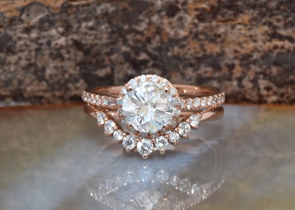 Wedding sets women rings-Rose gold Cluster wedding ring set-Diamond engagement ring vintage-Halo diamond Promise ring
