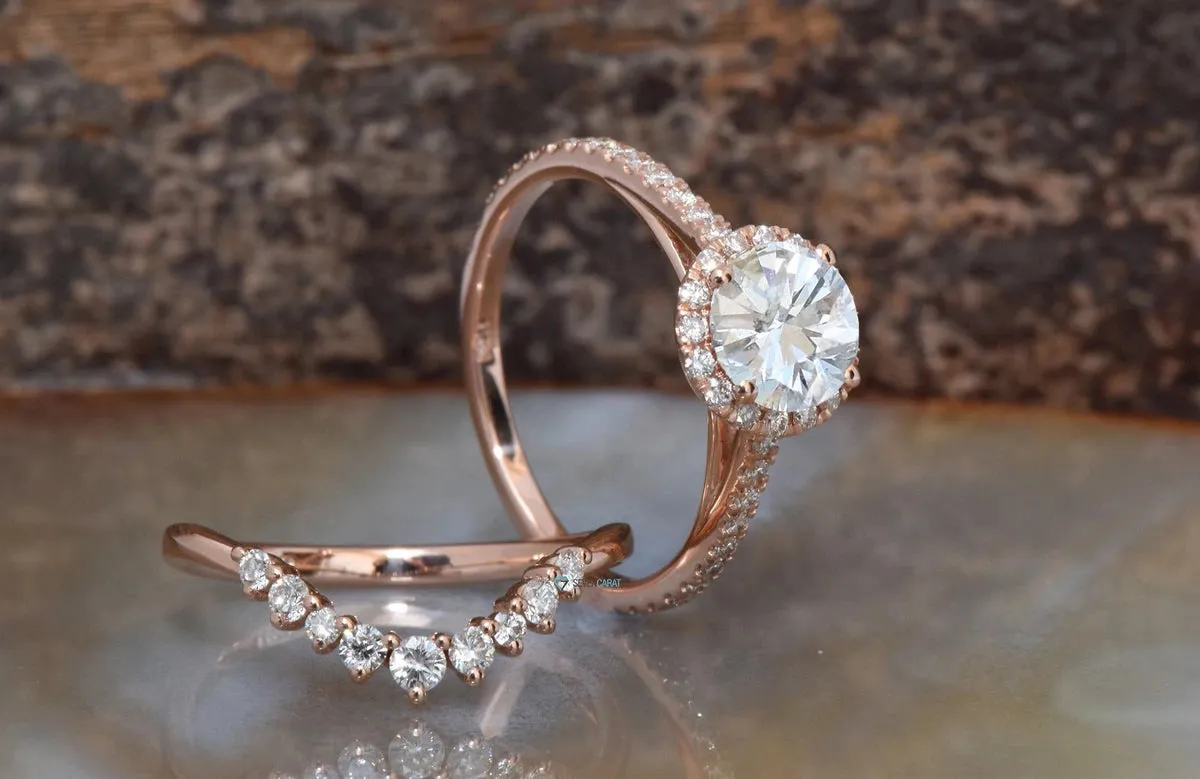 Wedding sets women rings-Rose gold Cluster wedding ring set-Diamond engagement ring vintage-Halo diamond Promise ring