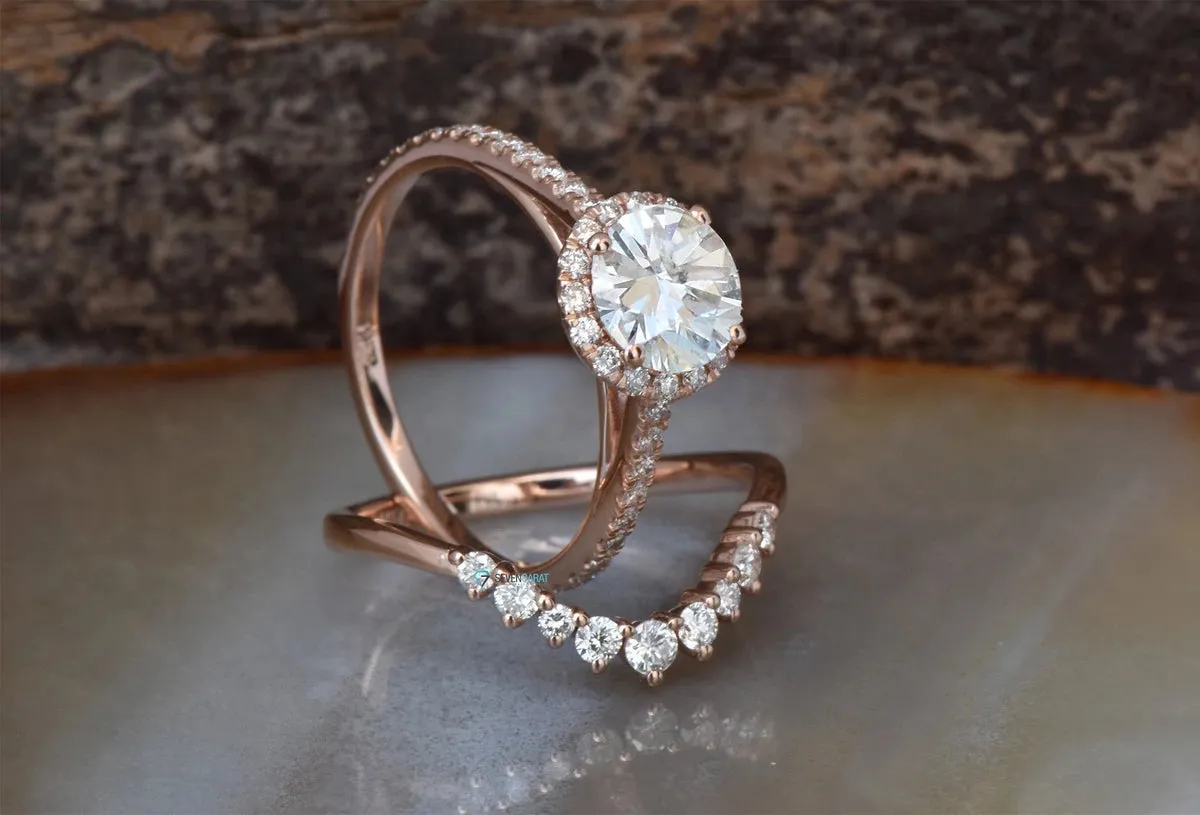 Wedding sets women rings-Rose gold Cluster wedding ring set-Diamond engagement ring vintage-Halo diamond Promise ring