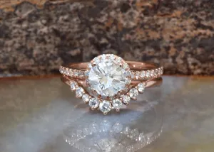 Wedding sets women rings-Rose gold Cluster wedding ring set-Diamond engagement ring vintage-Halo diamond Promise ring