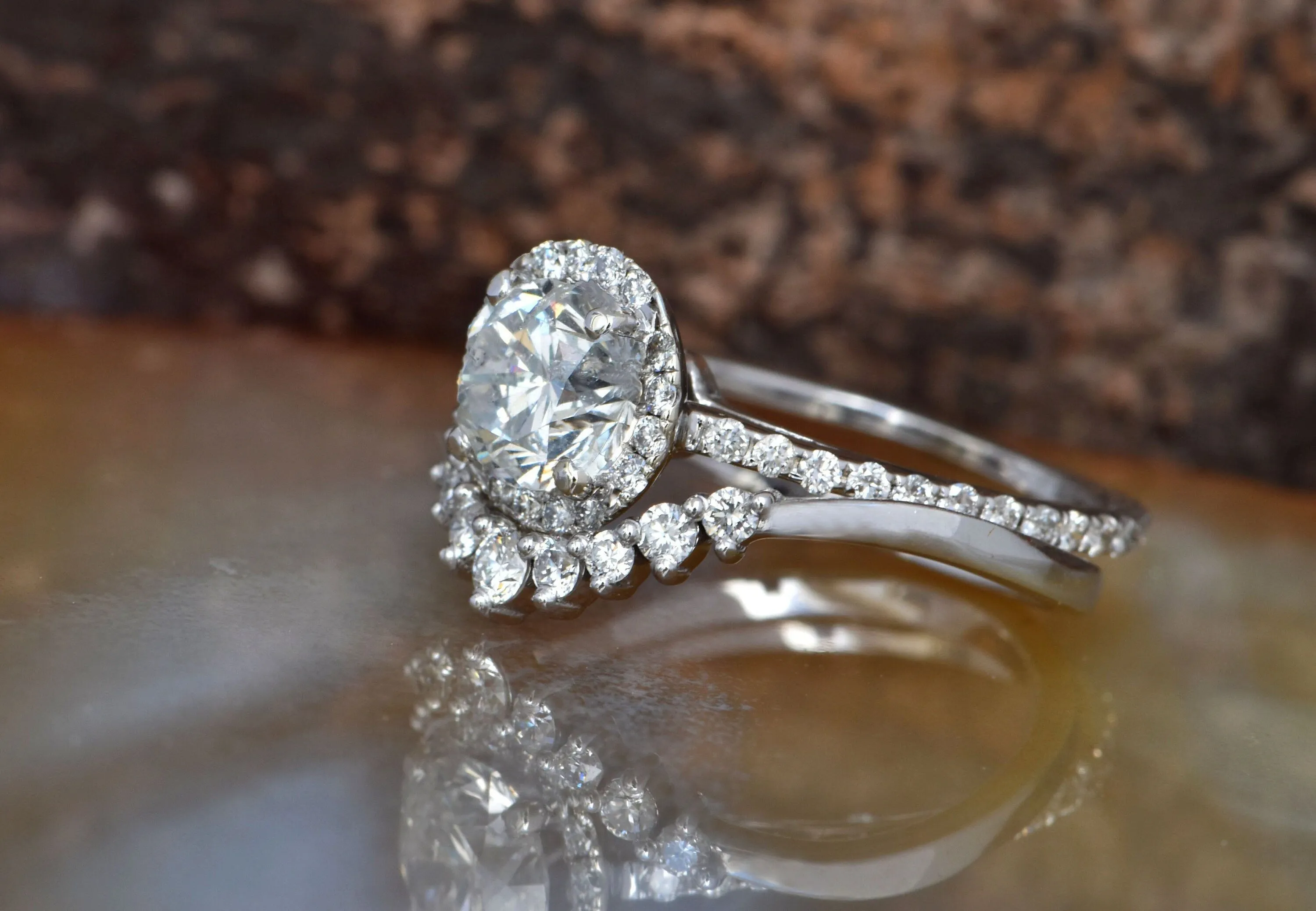 Wedding sets women rings-White gold Cluster wedding ring set-Diamond engagement ring vintage-Halo diamond Promise ring