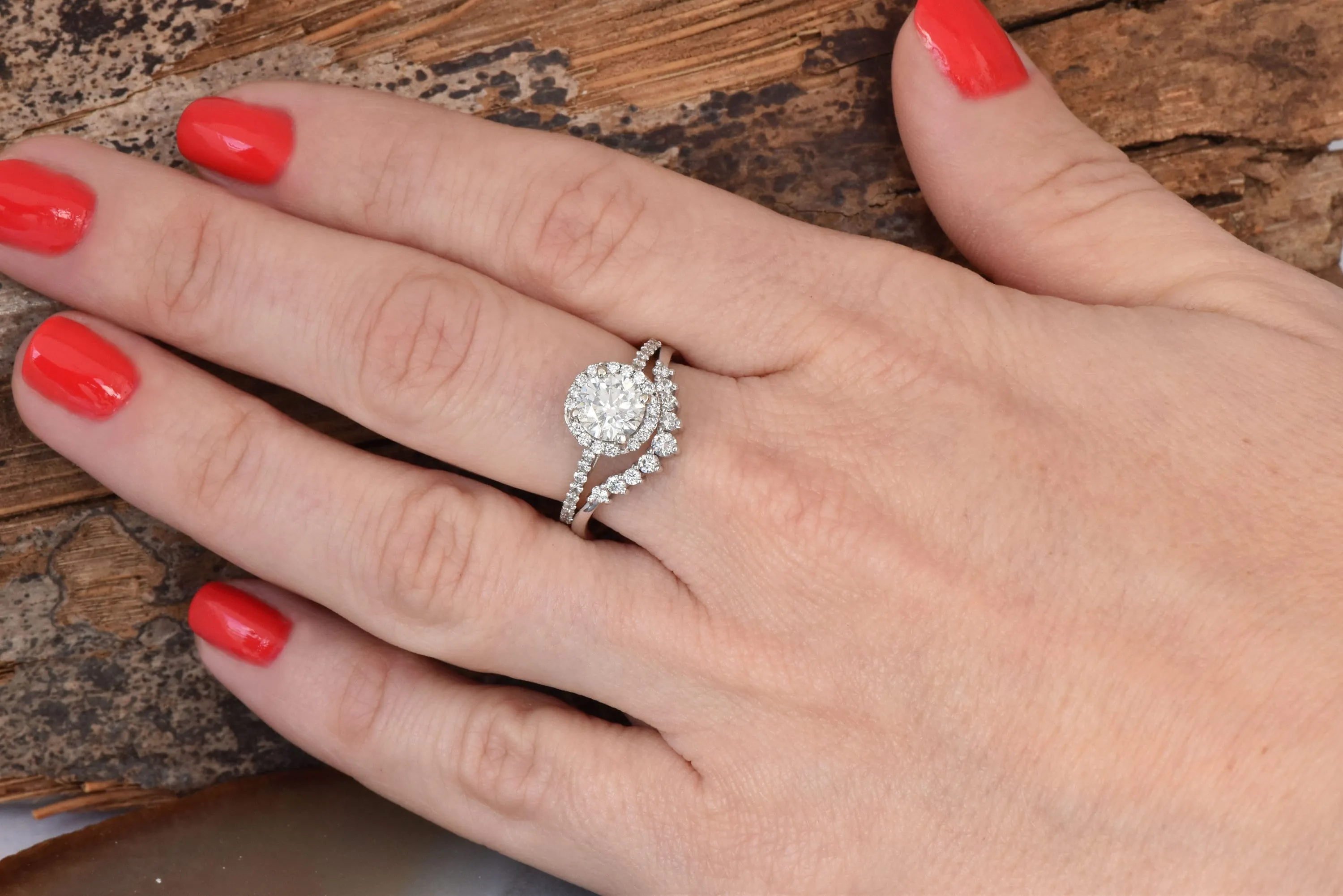 Wedding sets women rings-White gold Cluster wedding ring set-Diamond engagement ring vintage-Halo diamond Promise ring