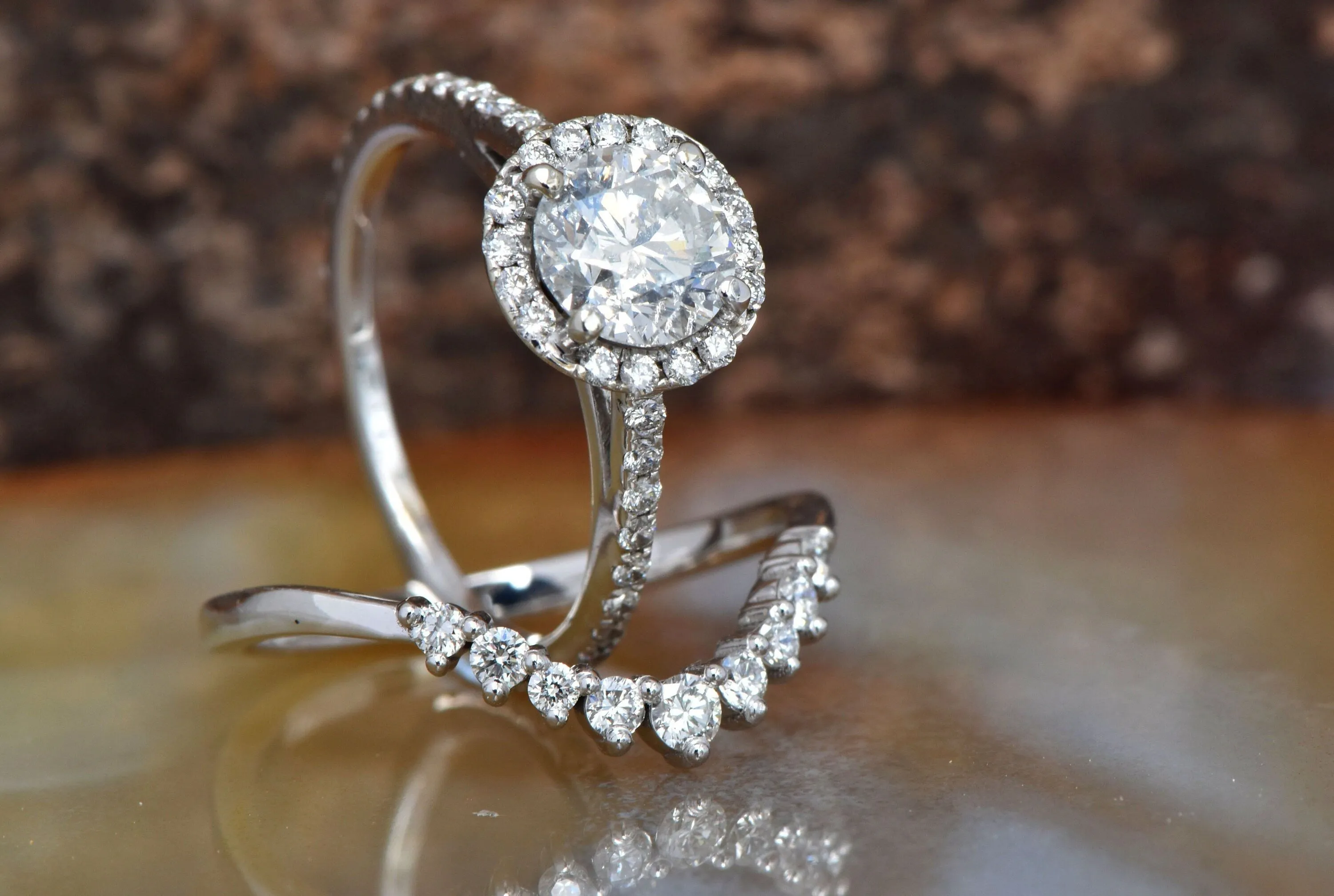 Wedding sets women rings-White gold Cluster wedding ring set-Diamond engagement ring vintage-Halo diamond Promise ring