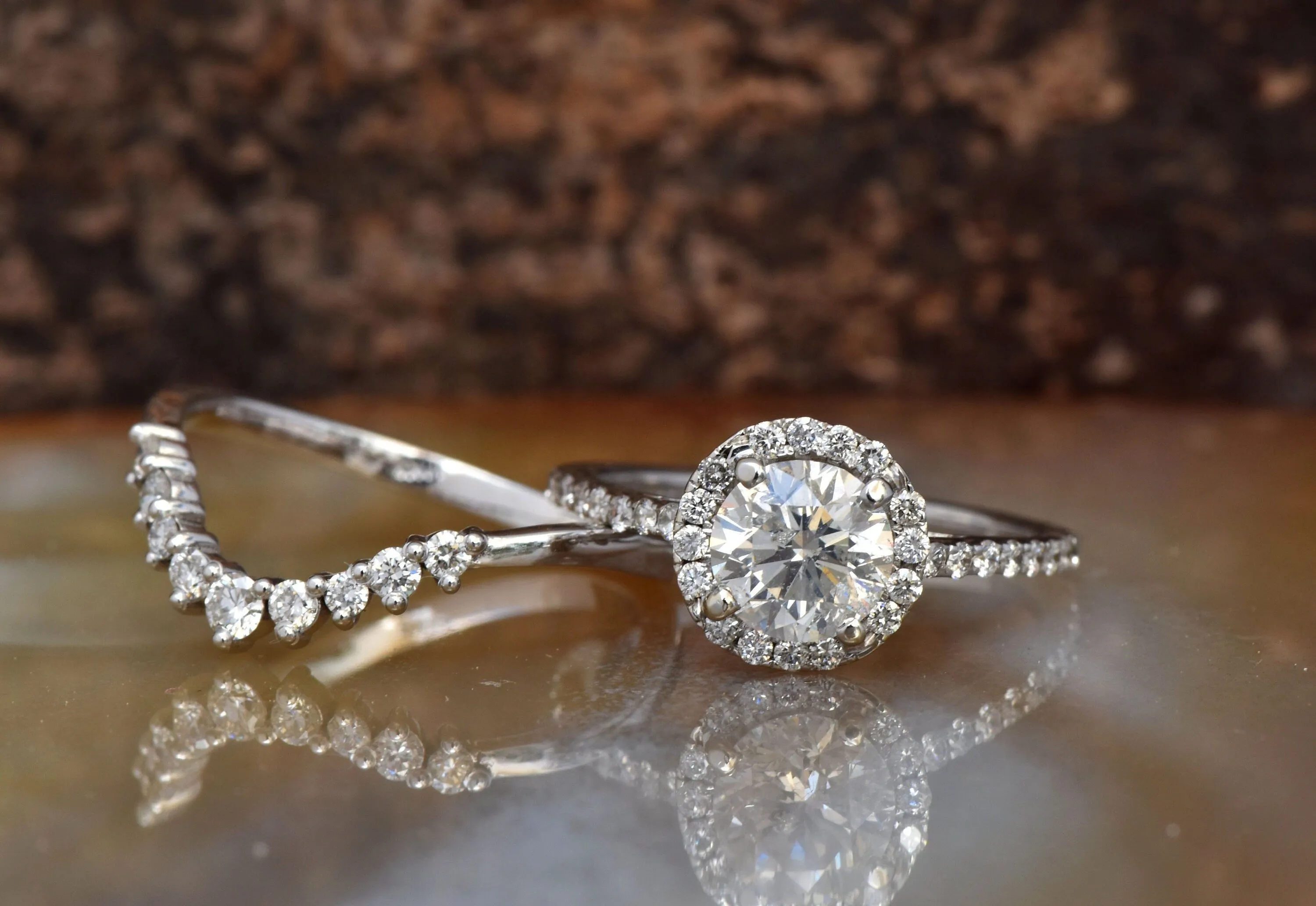 Wedding sets women rings-White gold Cluster wedding ring set-Diamond engagement ring vintage-Halo diamond Promise ring