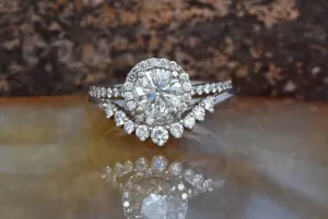 Wedding sets women rings-White gold Cluster wedding ring set-Diamond engagement ring vintage-Halo diamond Promise ring