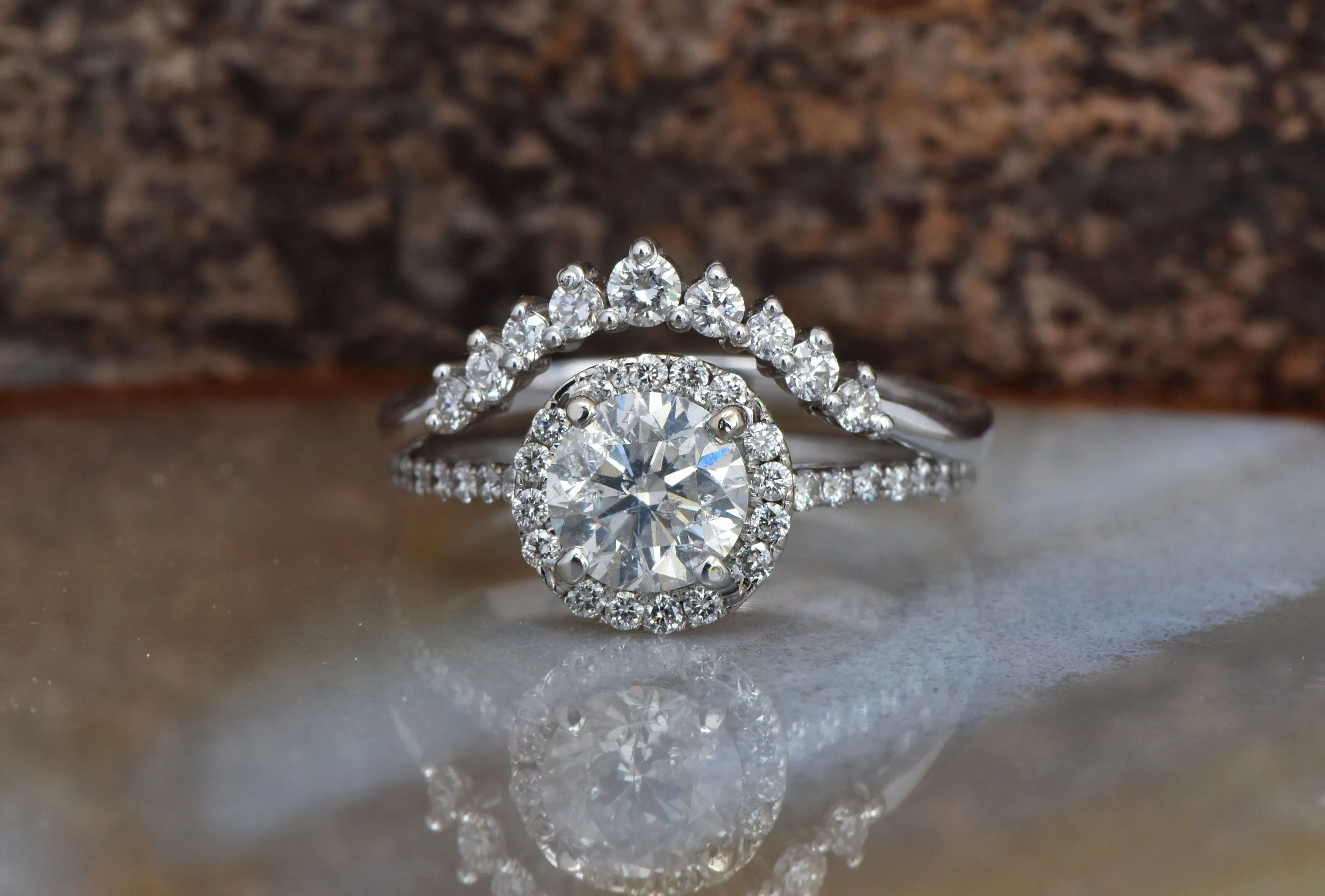 Wedding sets women rings-White gold Cluster wedding ring set-Diamond engagement ring vintage-Halo diamond Promise ring