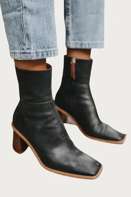 WEST VINTAGE BLACK LEATHER ANKLE BOOTS