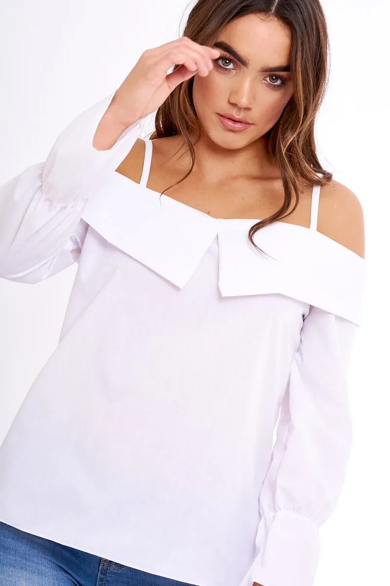 White Bardot Strappy Bell Sleeve Top - Kandice