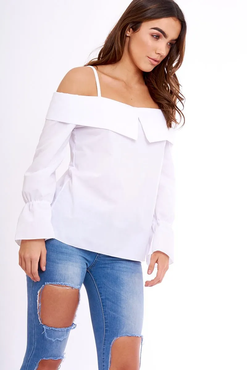 White Bardot Strappy Bell Sleeve Top - Kandice