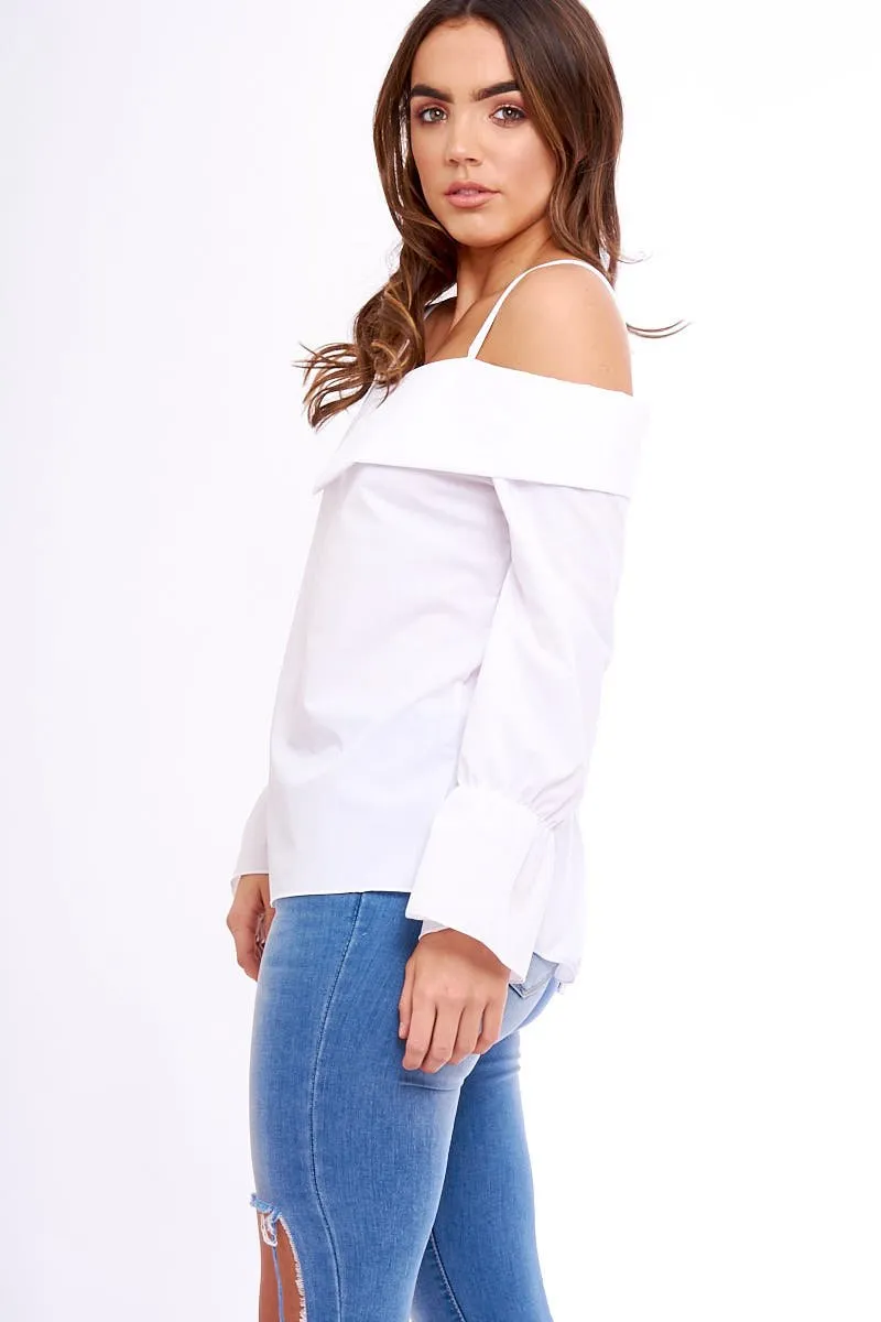 White Bardot Strappy Bell Sleeve Top - Kandice