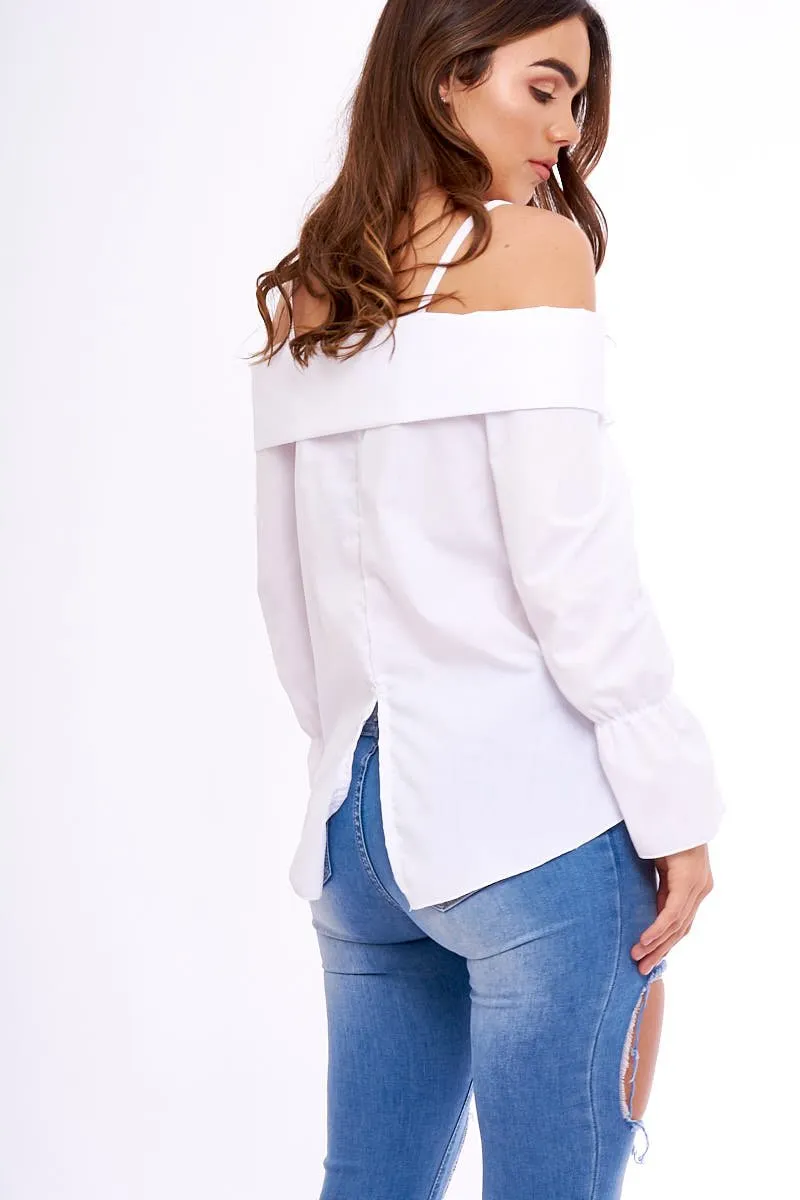 White Bardot Strappy Bell Sleeve Top - Kandice