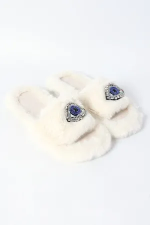 White Faux Fur Slippers