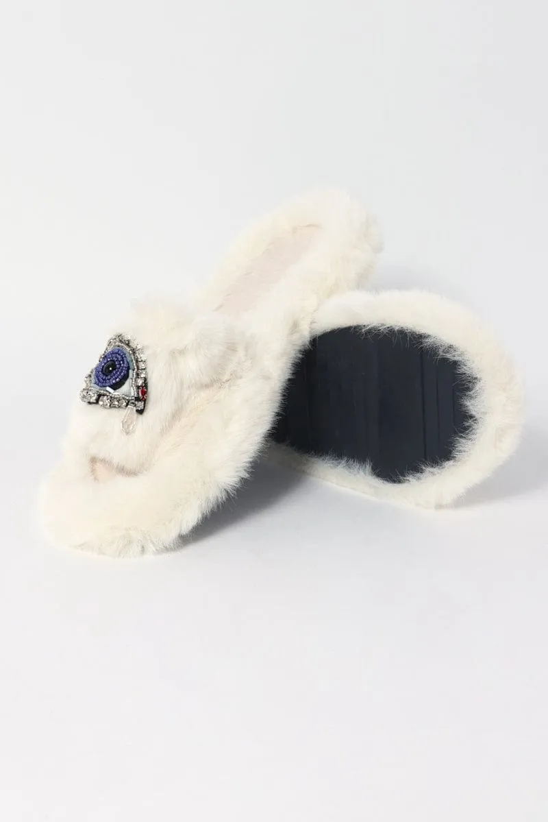 White Faux Fur Slippers