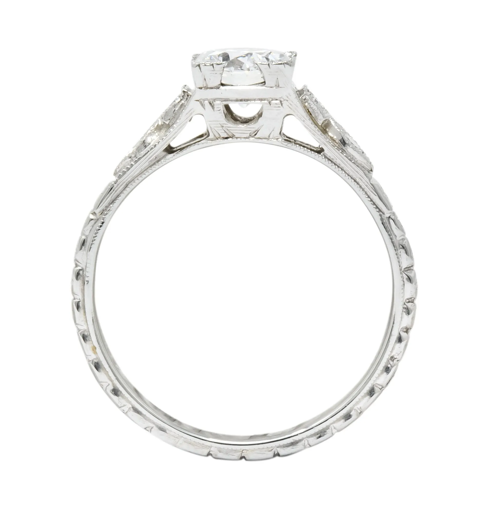 White Rose Jewelry Mfg. Co. Art Deco 0.78 CTW Diamond 18 Karat White Gold Engagement Ring GIA