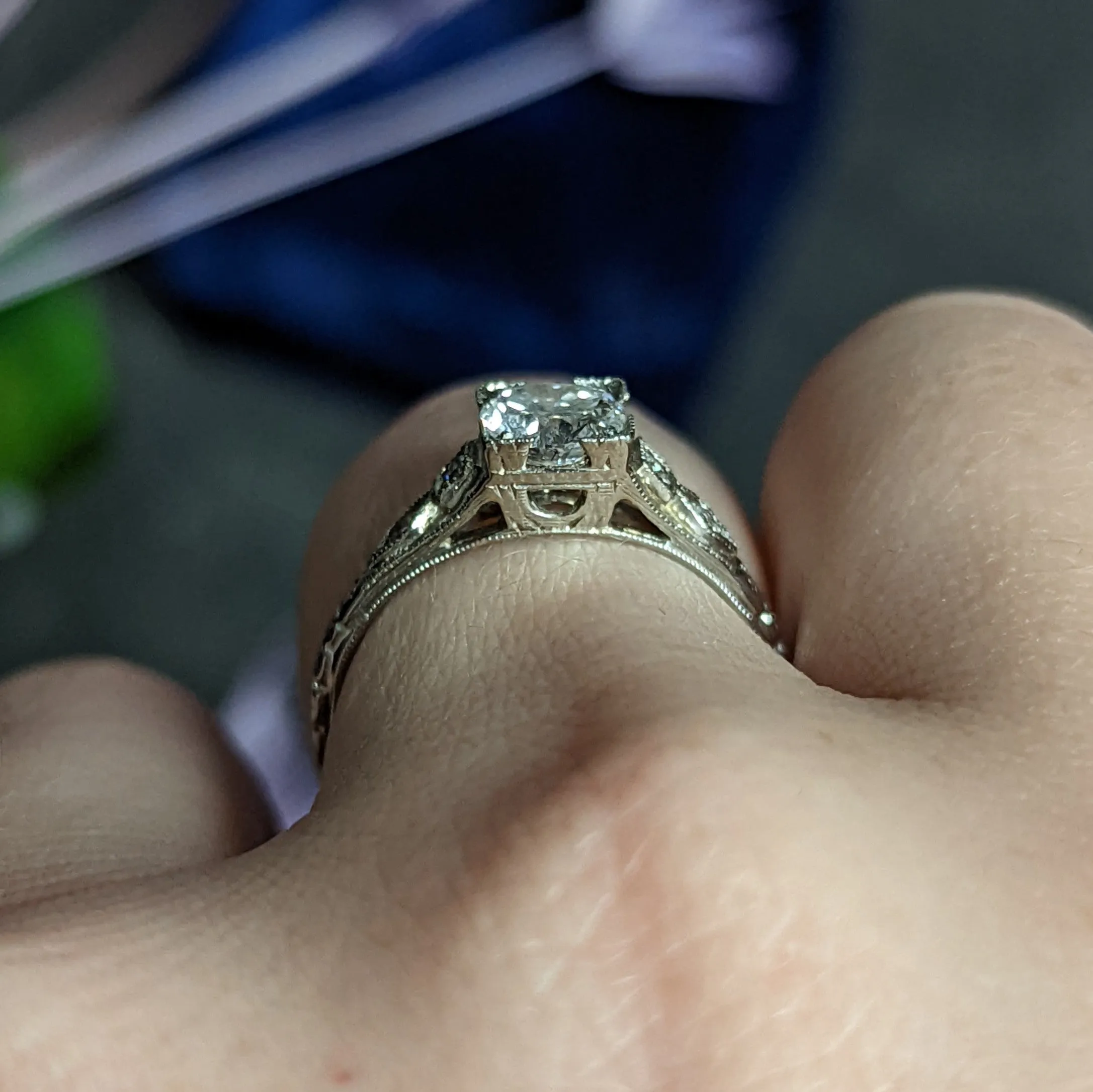 White Rose Jewelry Mfg. Co. Art Deco 0.78 CTW Diamond 18 Karat White Gold Engagement Ring GIA