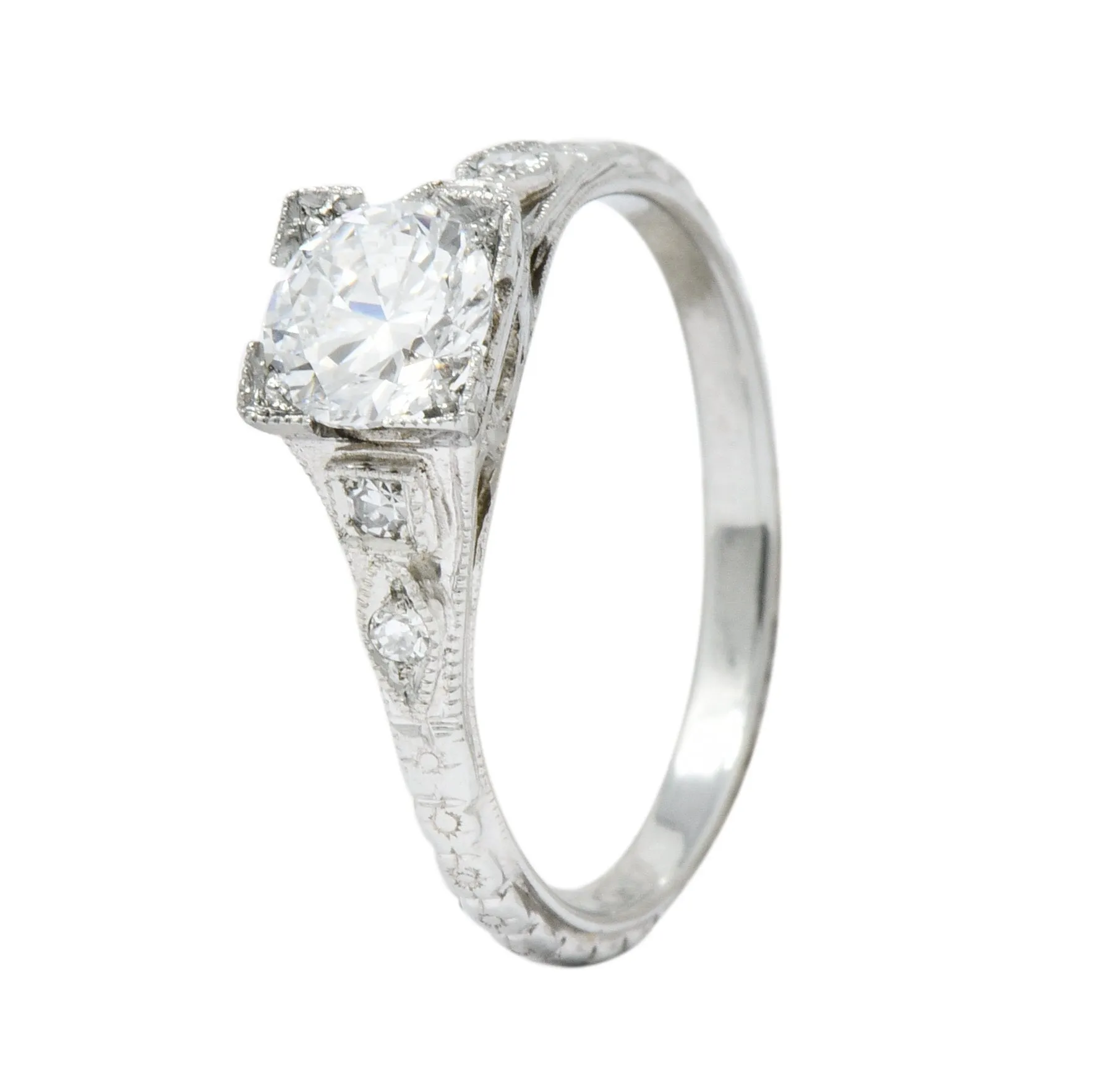 White Rose Jewelry Mfg. Co. Art Deco 0.78 CTW Diamond 18 Karat White Gold Engagement Ring GIA