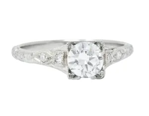 White Rose Jewelry Mfg. Co. Art Deco 0.78 CTW Diamond 18 Karat White Gold Engagement Ring GIA
