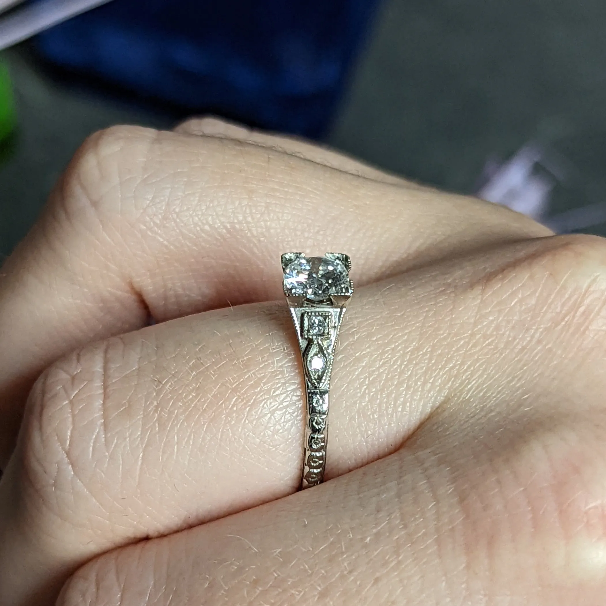 White Rose Jewelry Mfg. Co. Art Deco 0.78 CTW Diamond 18 Karat White Gold Engagement Ring GIA