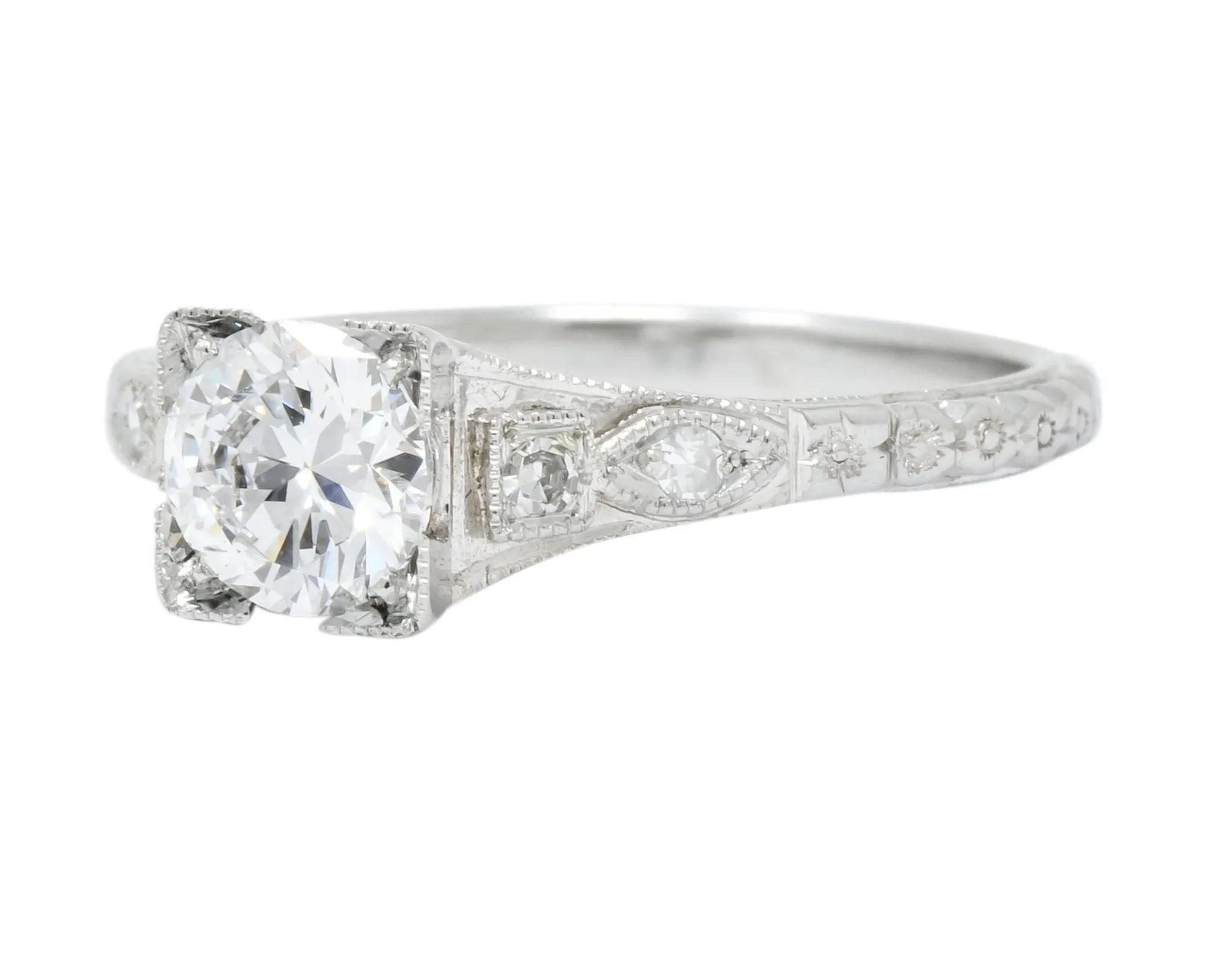 White Rose Jewelry Mfg. Co. Art Deco 0.78 CTW Diamond 18 Karat White Gold Engagement Ring GIA