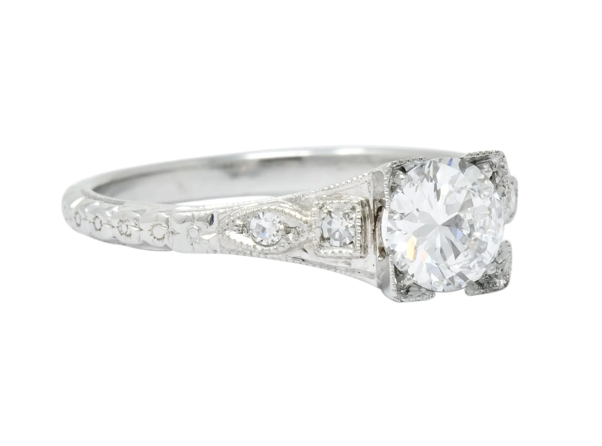 White Rose Jewelry Mfg. Co. Art Deco 0.78 CTW Diamond 18 Karat White Gold Engagement Ring GIA