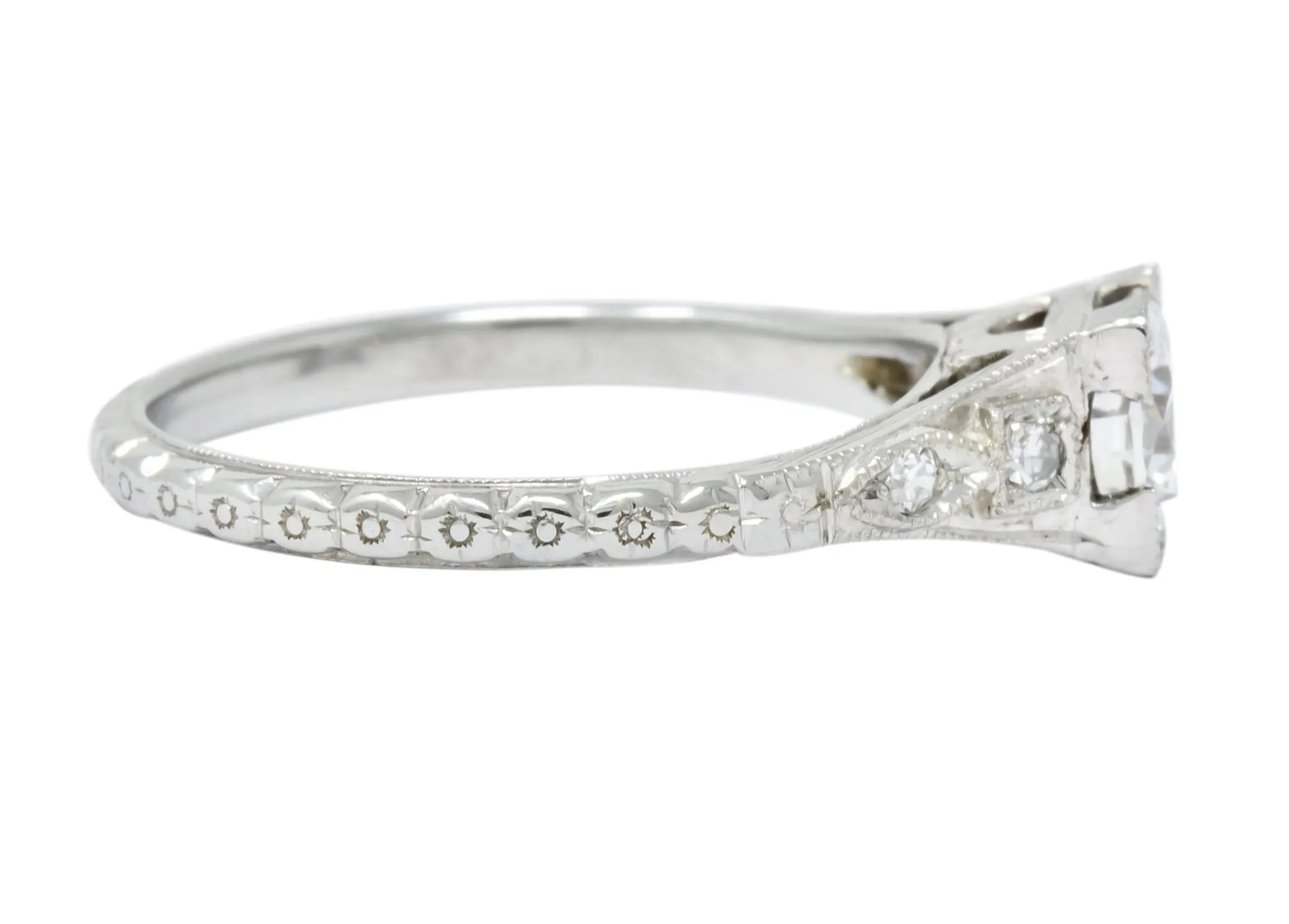 White Rose Jewelry Mfg. Co. Art Deco 0.78 CTW Diamond 18 Karat White Gold Engagement Ring GIA
