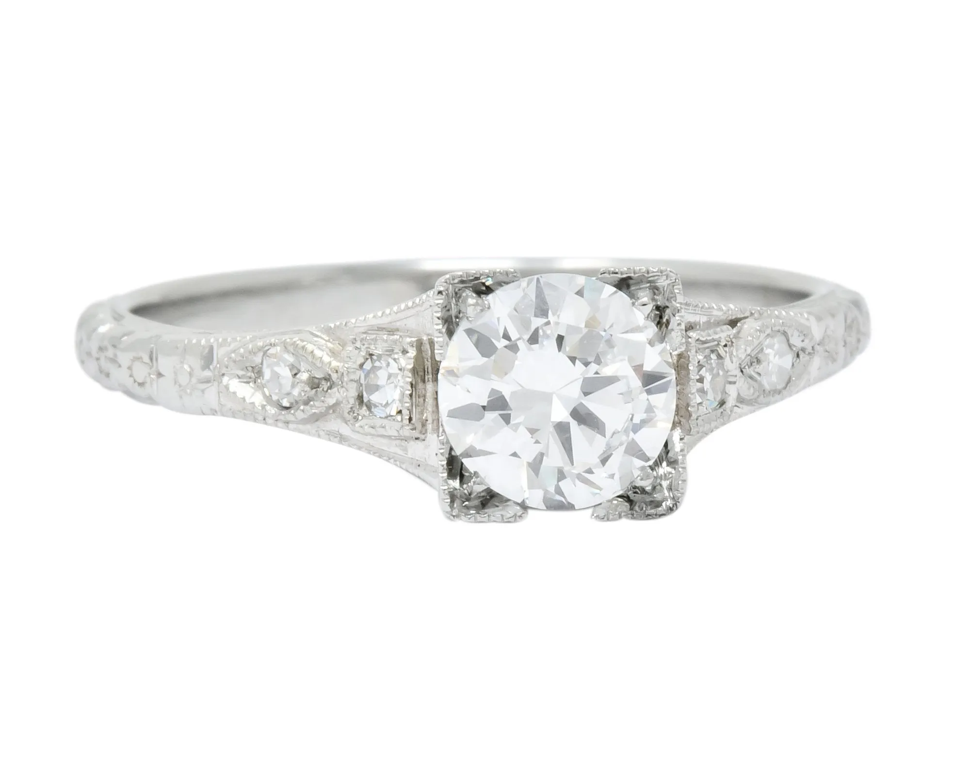 White Rose Jewelry Mfg. Co. Art Deco 0.78 CTW Diamond 18 Karat White Gold Engagement Ring GIA