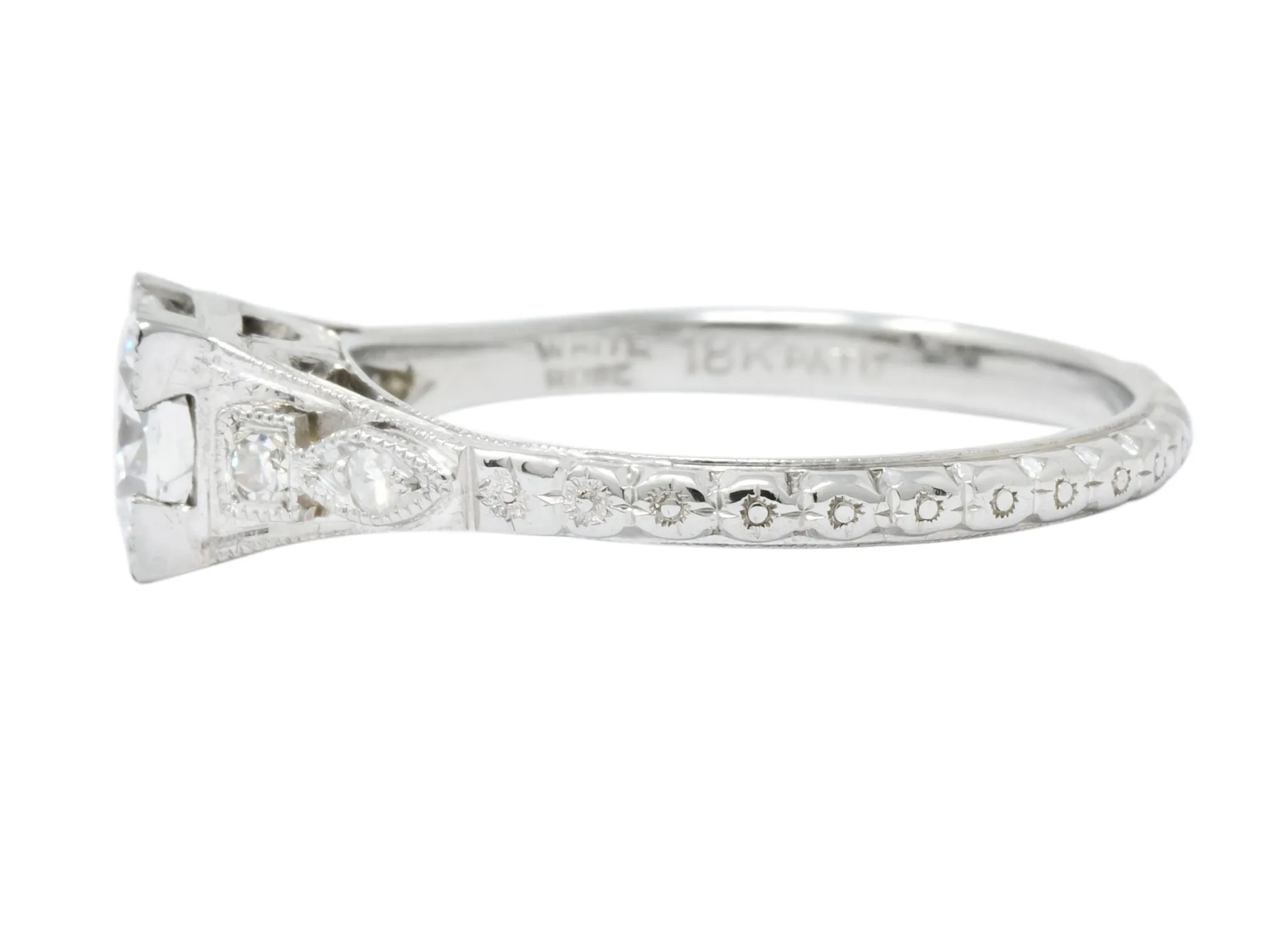 White Rose Jewelry Mfg. Co. Art Deco 0.78 CTW Diamond 18 Karat White Gold Engagement Ring GIA