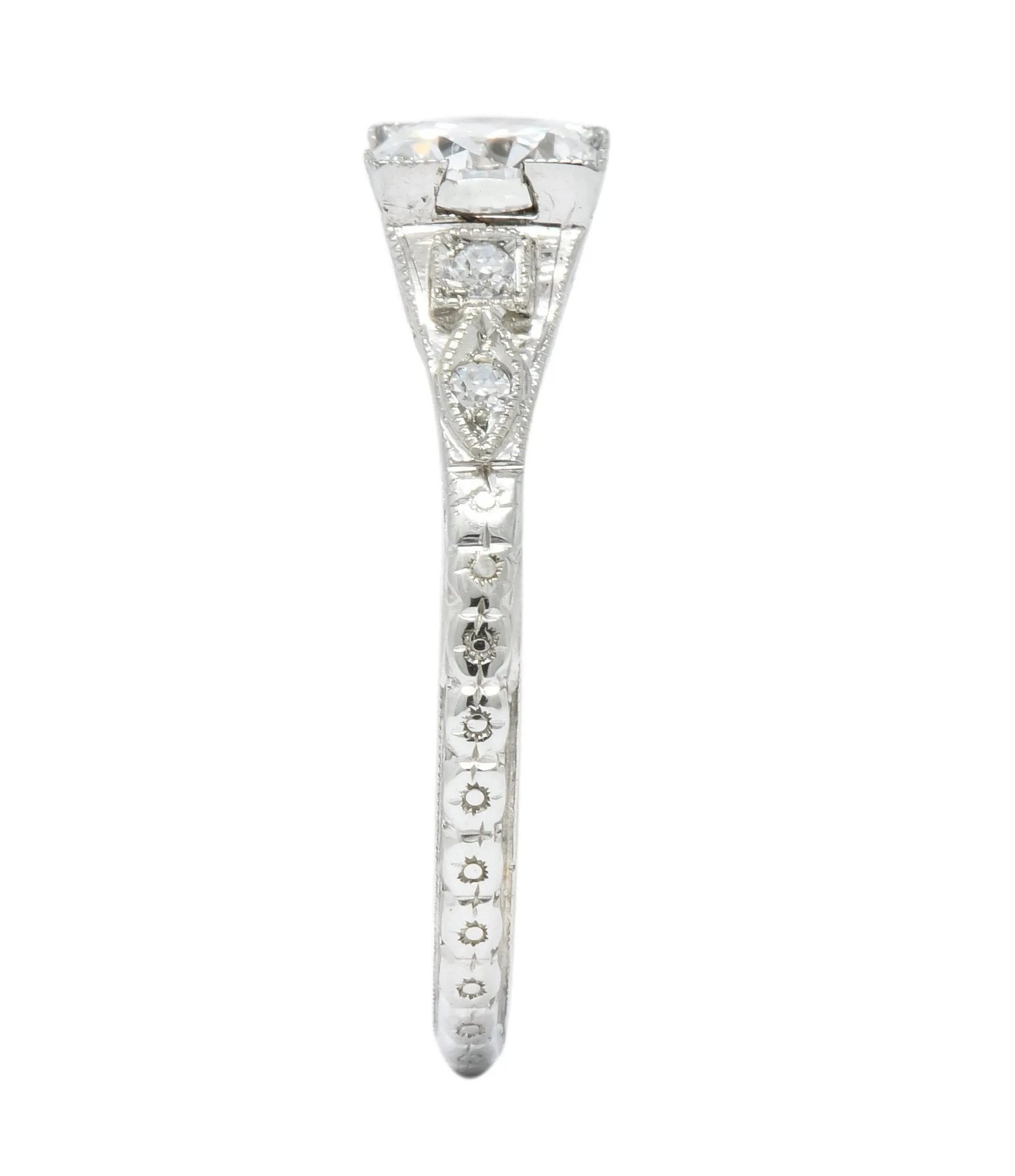 White Rose Jewelry Mfg. Co. Art Deco 0.78 CTW Diamond 18 Karat White Gold Engagement Ring GIA