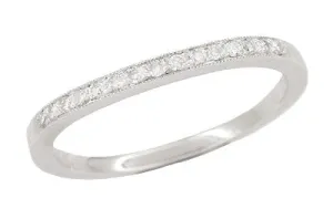 White Sapphire Curved Wedding Band in 14 Karat White Gold