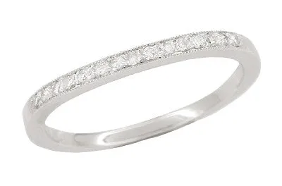 White Sapphire Curved Wedding Band in 14 Karat White Gold