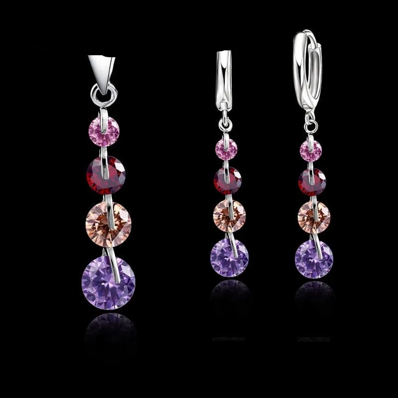 White Sapphire Pendant Jewelry Set Women Engagement Jewelry