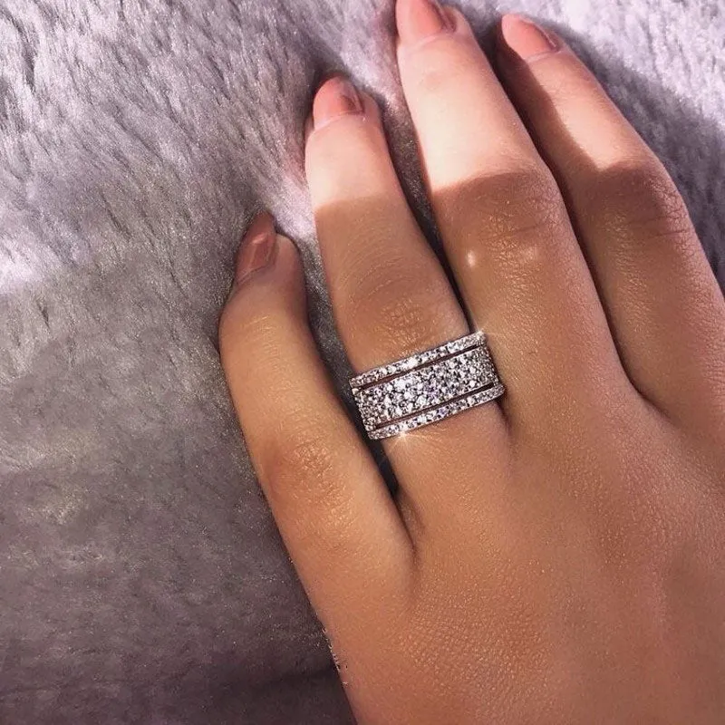 White Zircon Silver Ring Women's Engagement Jewelry