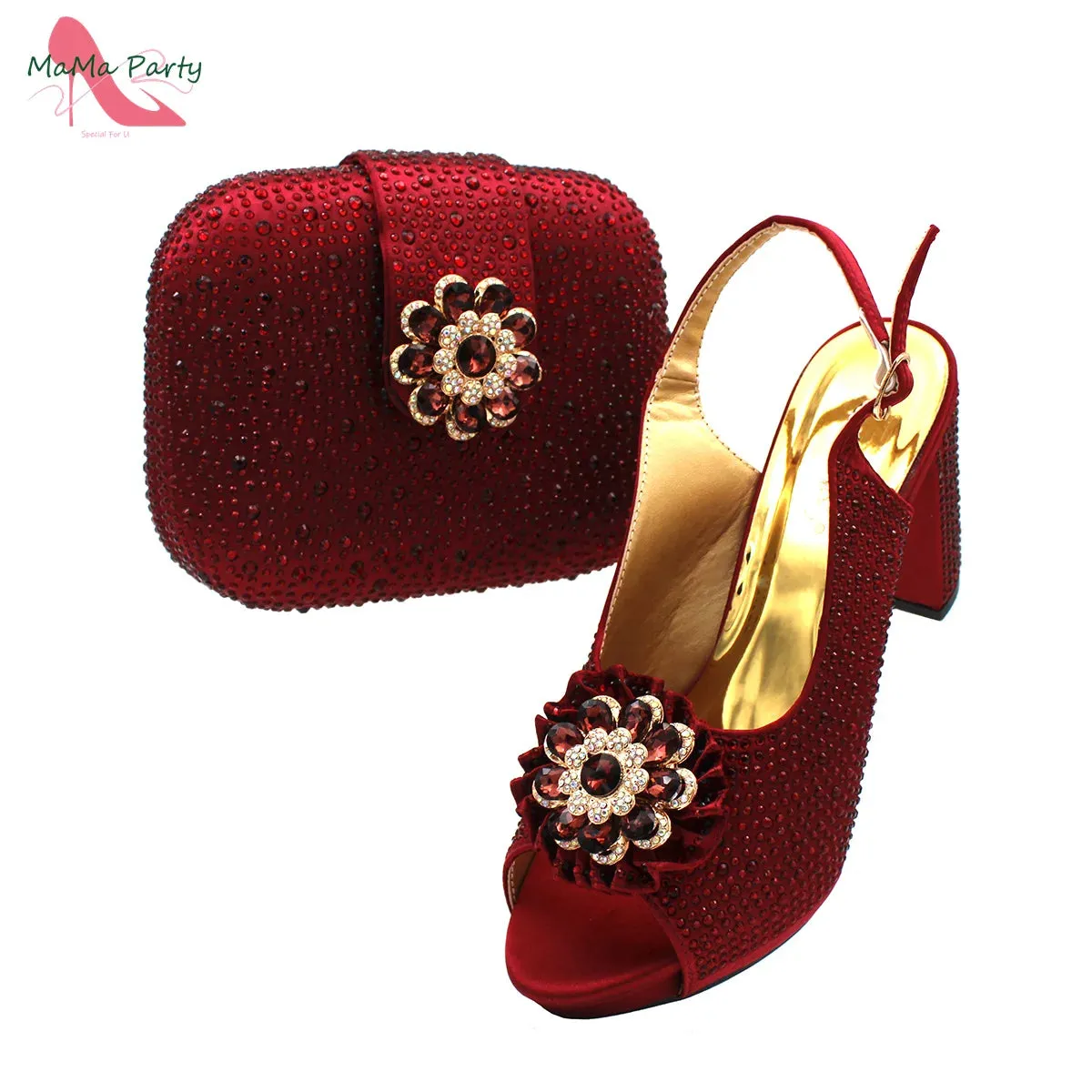 Wine Color New Coming Italian Women Shoes and Bag Set with Platform Nigerian Lady Pumps for Garden Party