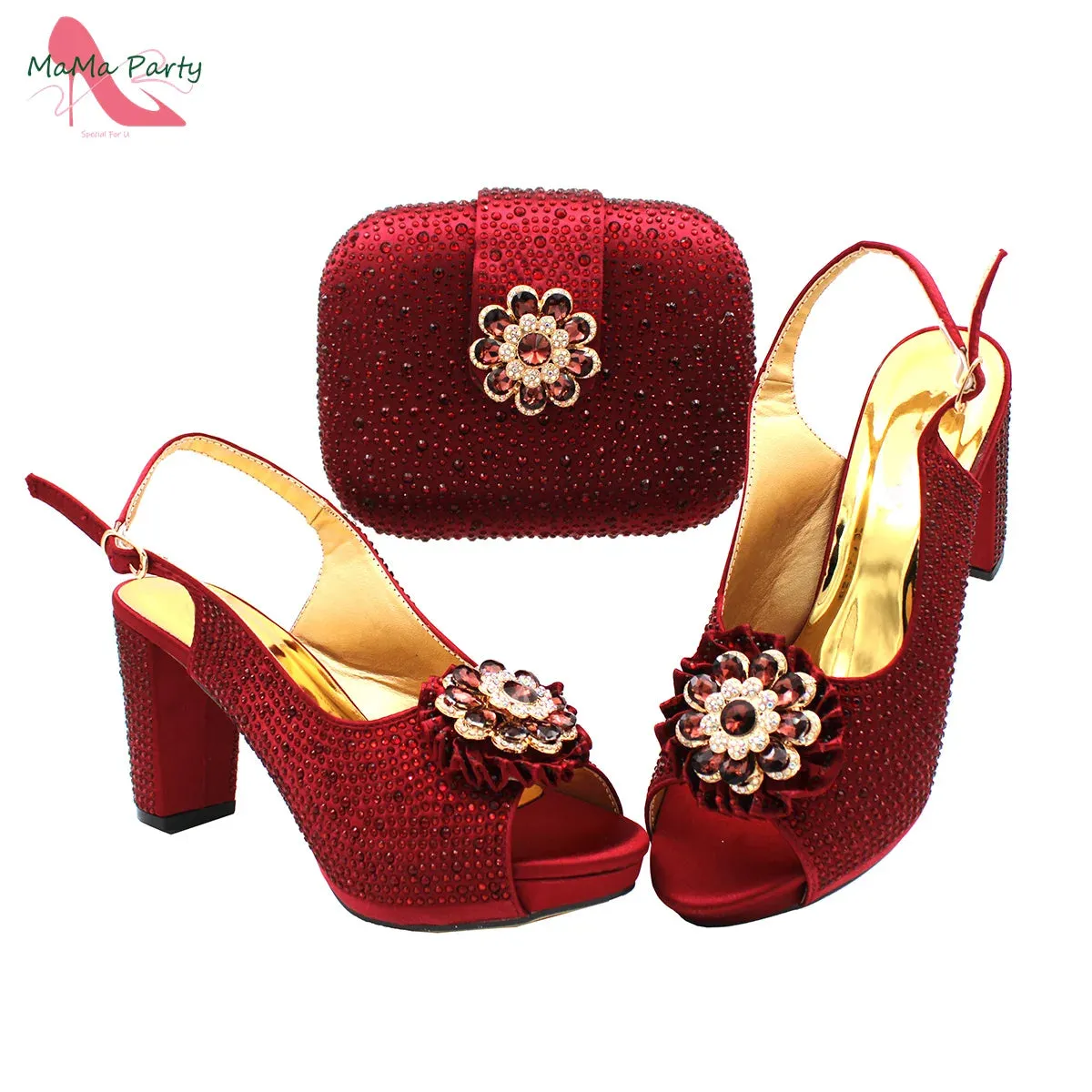 Wine Color New Coming Italian Women Shoes and Bag Set with Platform Nigerian Lady Pumps for Garden Party