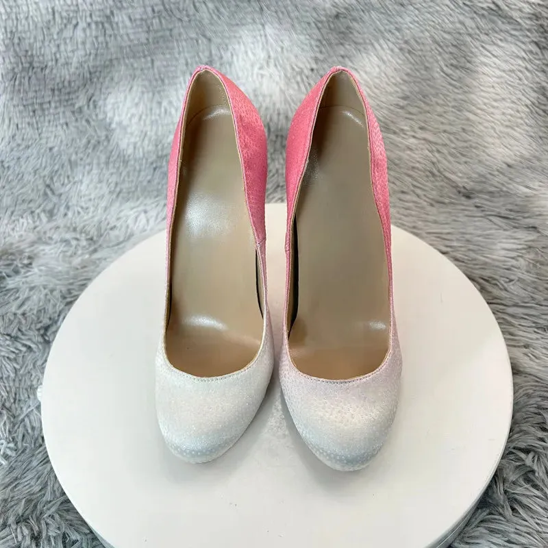 Women Pumps Round Toe Thin Ultra High Heels Gradient stiletto Heels