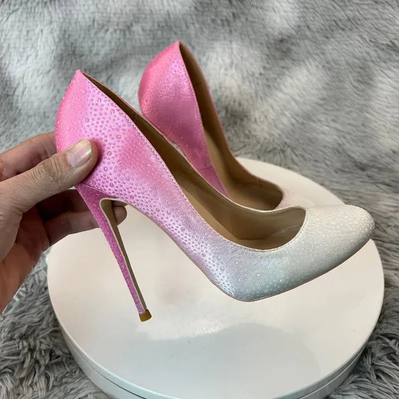 Women Pumps Round Toe Thin Ultra High Heels Gradient stiletto Heels