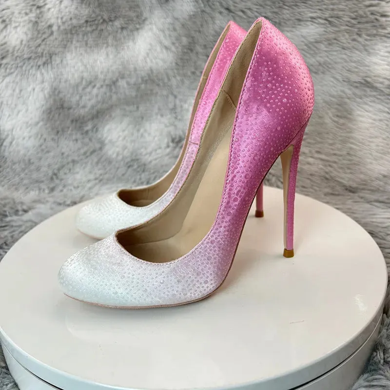Women Pumps Round Toe Thin Ultra High Heels Gradient stiletto Heels