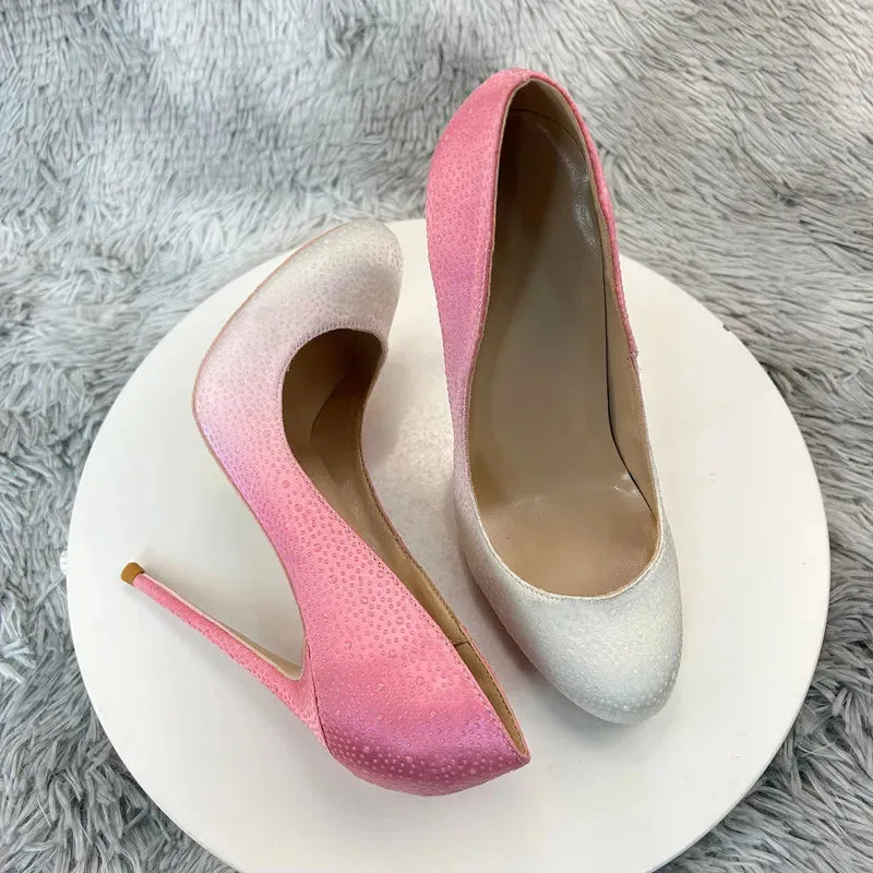Women Pumps Round Toe Thin Ultra High Heels Gradient stiletto Heels