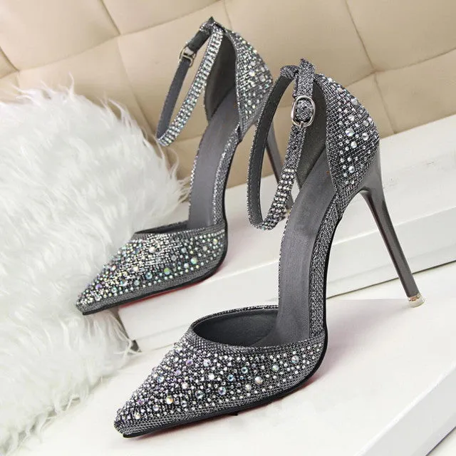 Women Pumps Sandals Rhinestone High-heeled Shallow Mouth