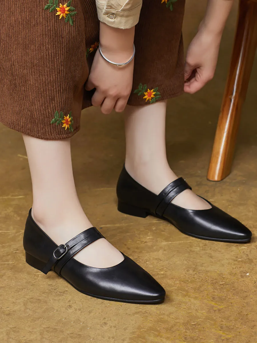 Women Spring Genuine Soft Leather Pointed Shoes